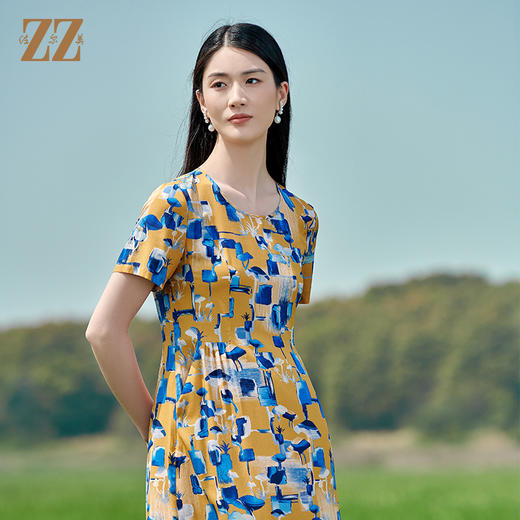 佐尔美2022夏季新款 桑蚕丝真丝弹力斜纹绸连衣裙女E22LS47 商品图2