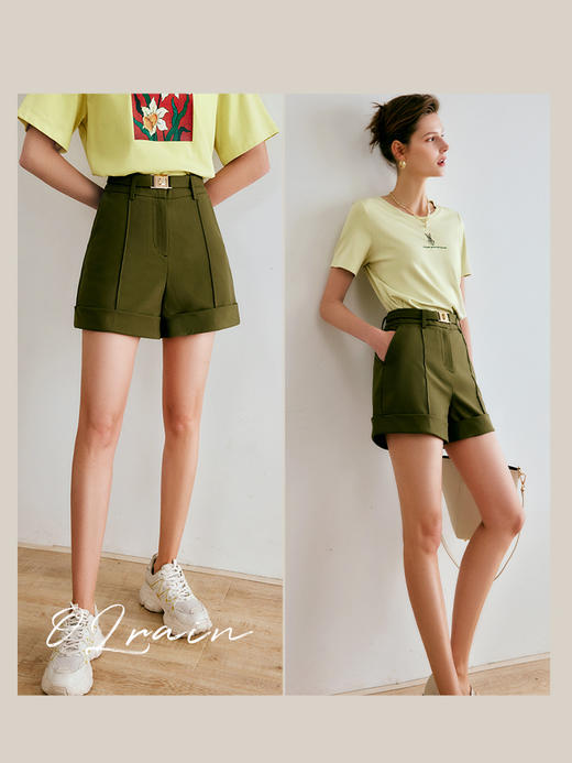 欧芮儿短款休闲裤女夏季2022年新款高腰时尚直筒阔腿翻边西装裤子 商品图1