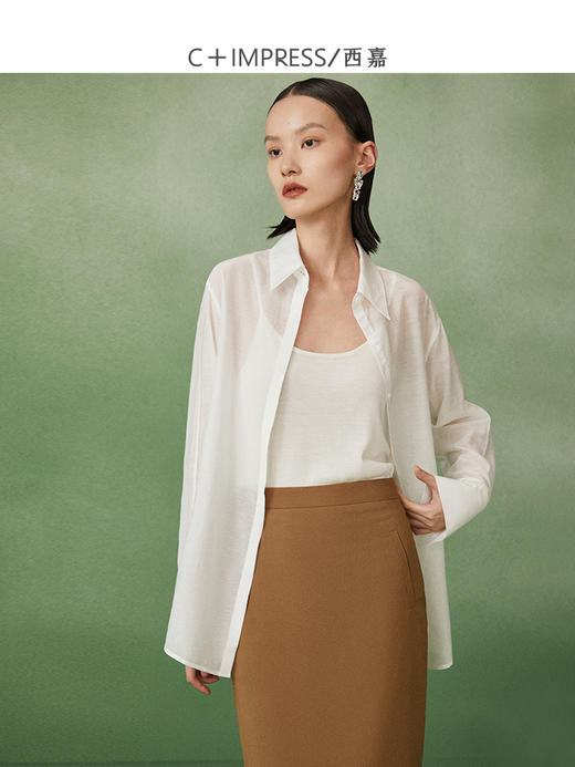 西嘉C+IMPRESS/西嘉天丝麻简约清透斜襟两穿薄款夏季防晒衬衫通勤穿搭CS2202013 商品图2