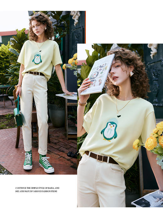 欧芮儿OLrain法式短袖t恤女夏季2022年新款刺绣落肩袖针织上衣 商品图2