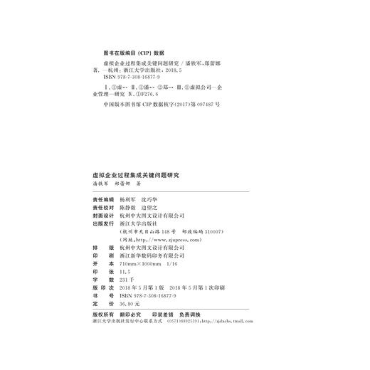 虚拟企业过程集成关键问题研究/潘铁军/郑蕾娜/浙江大学出版社 商品图2