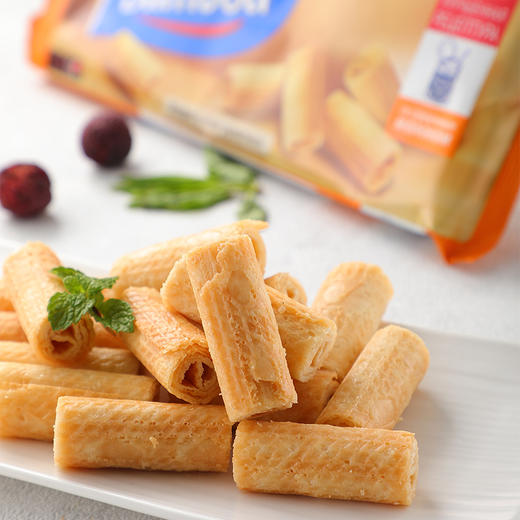 【中欧班列精选】俄罗斯进口蛋卷零食巧克力脆皮酥薄脆牛奶花生炼乳味香草味饼干80g/100g 商品图3