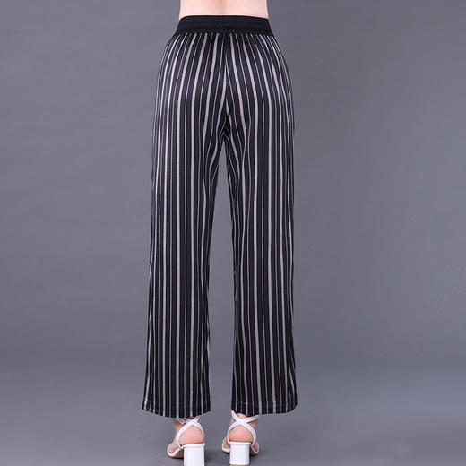 桑蚕丝竖条纹阔腿裤，新款薄款高腰直筒真丝垂感宽松裤子KQN-75623 商品图2
