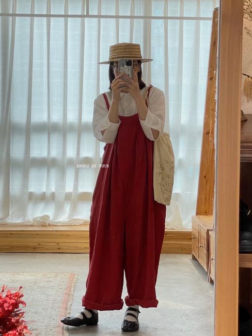 Atelier d‘antan灰/红全麻质感背带裤 商品图8