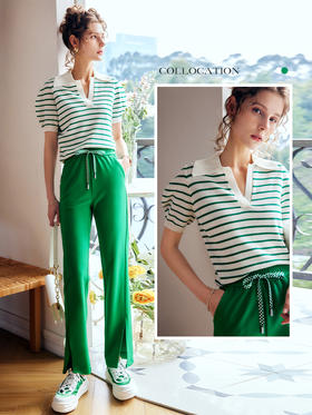 欧芮儿OLrain法式高级条纹针织衫女夏2022新款POLO领冰丝短袖上衣undefined