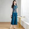 YW-TB-FC1711  2022夏新款修身气质优雅高档短袖雪纺衫休闲长裤 商品缩略图4