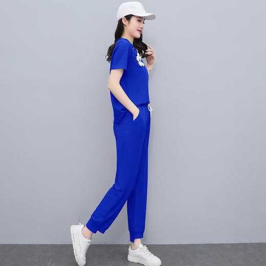 新款竖条透气套装气质套装女订珠立体胸花套装HR-WY8539 商品图3