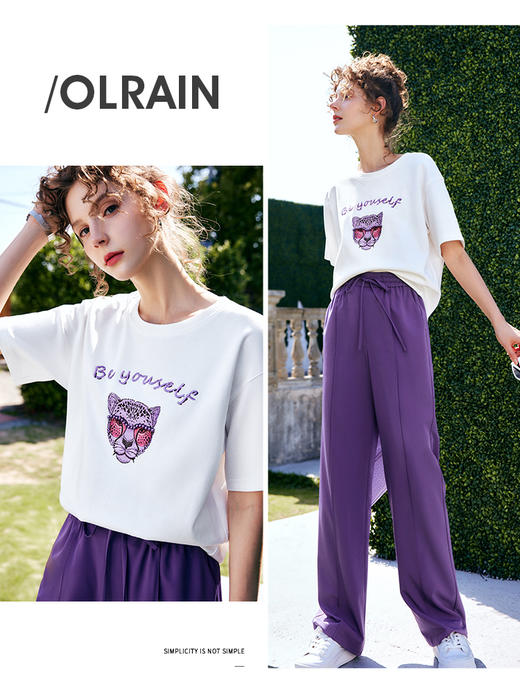 欧芮儿OLrain法式白色短袖T恤女夏季2022新款宽松时尚刺绣上衣 商品图1