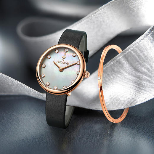 【ROROLOVE】极光Daylight系列 明星推荐 天然钻石腕表 天然钻石手表女士同款女表腕表小钻表皮带（12颗钻石）（25mm小表盘） 商品图5