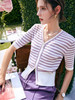 欧芮儿条纹针织开衫女夏季2022年新款时尚复古拉链冰爽丝V领上衣 商品缩略图3