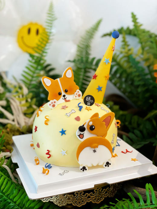 超级可爱的柯基蛋糕哦，蓝风车进口动物奶油搭配手工翻糖装饰，全部可食用，提前48小时预定 商品图1