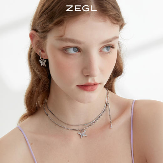 ZEGL设计师Z-box系列紫色蝴蝶叠戴项链女轻奢小众蛇骨链夏锁骨链 商品图7