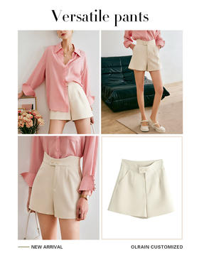 欧芮儿短款休闲裤女夏季2022年新款高腰气质直筒阔腿设计感A字裤