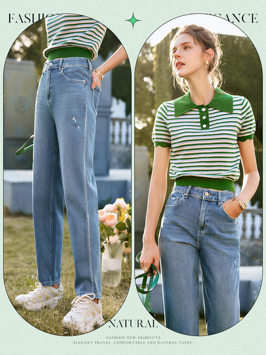 OLrain法式高级穿搭POLO领条纹针织衫女夏季2022新款修身薄款上衣 商品图1