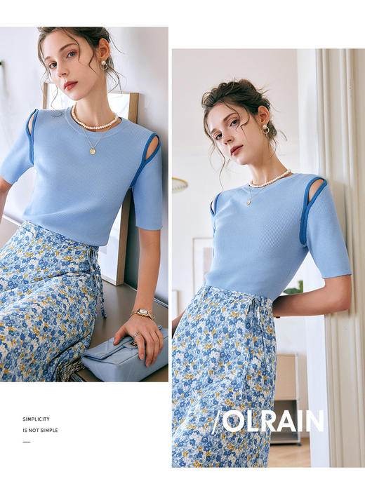 欧芮儿OLrain法式高级套头针织衫女夏2022新款镂空设计感薄款上衣 商品图1