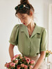 OLrain法式高级穿搭绿色天丝衬衫女夏季2022年新款泡泡袖薄款衬衣 商品缩略图0