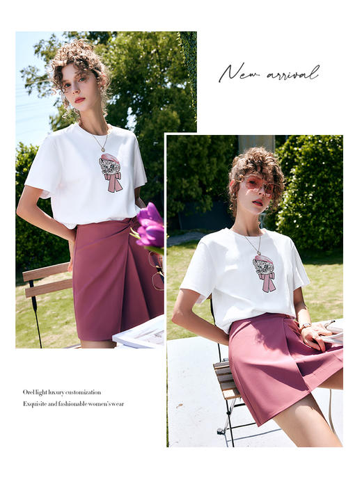 OLrain法式高级穿搭白色短袖T恤女夏季2022新款宽松时尚纯棉上衣 商品图3