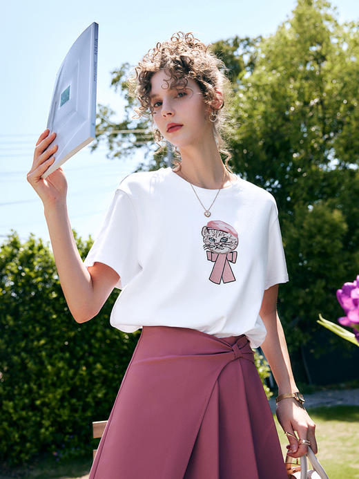 OLrain法式高级穿搭白色短袖T恤女夏季2022新款宽松时尚纯棉上衣 商品图2