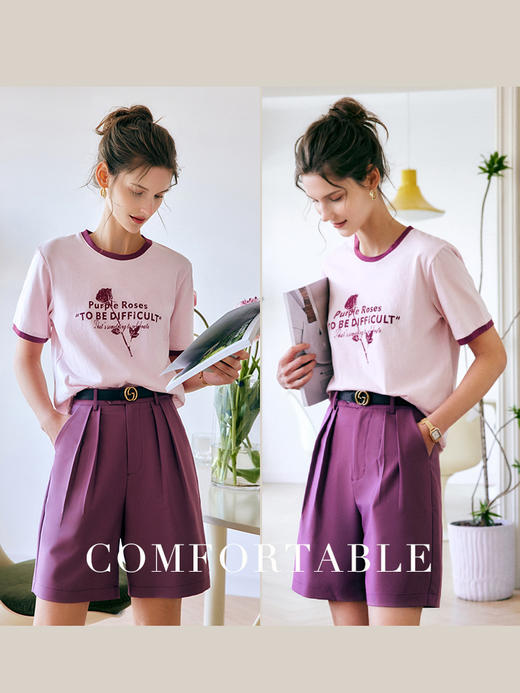 欧芮儿OLrain法式印花短袖t恤女夏季2022新款宽松圆领针织上衣 商品图1