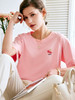 欧芮儿粉色短袖t恤女夏季2022年新款宽松时尚落肩袖刺绣纯棉上衣 商品缩略图2