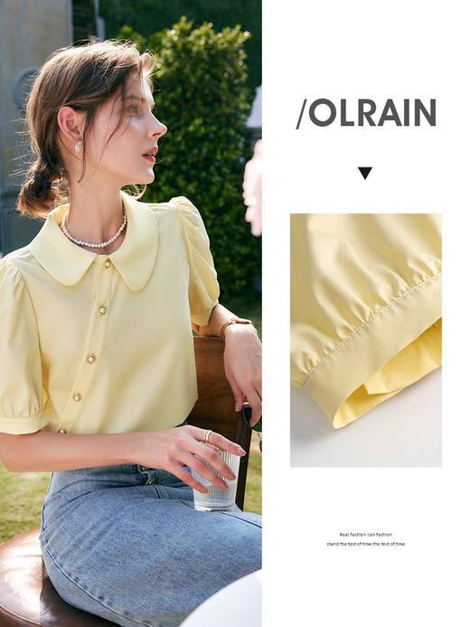 欧芮儿娃娃领衬衫女夏季2022新款宽松法式减龄不规则纯色薄款衬衣 商品图2