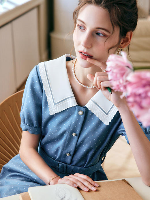 OLrain法式高级穿搭娃娃领连衣裙女夏季2022新款气质减龄撞色裙子undefined 商品图1