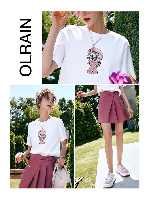 OLrain法式高级穿搭白色短袖T恤女夏季2022新款宽松时尚纯棉上衣 商品图1