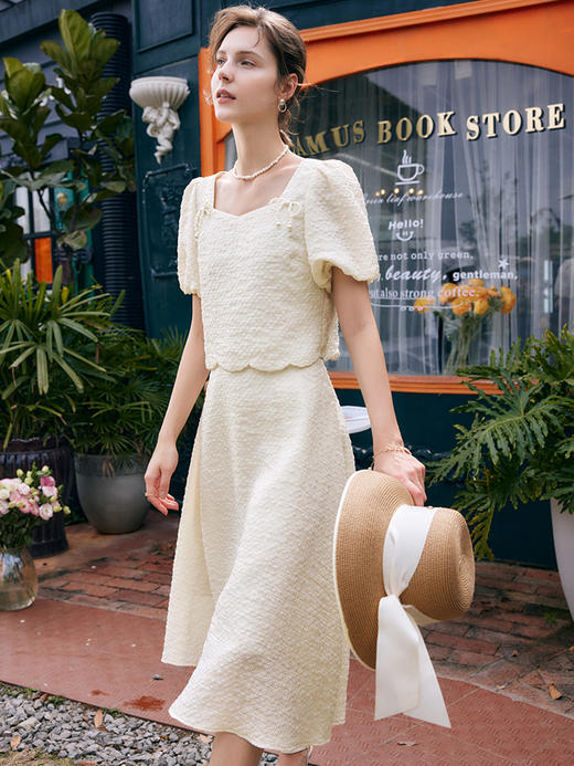 欧芮儿OLrain法式泡泡纱时尚套装女夏季2022年新款裙子两件套 商品图2