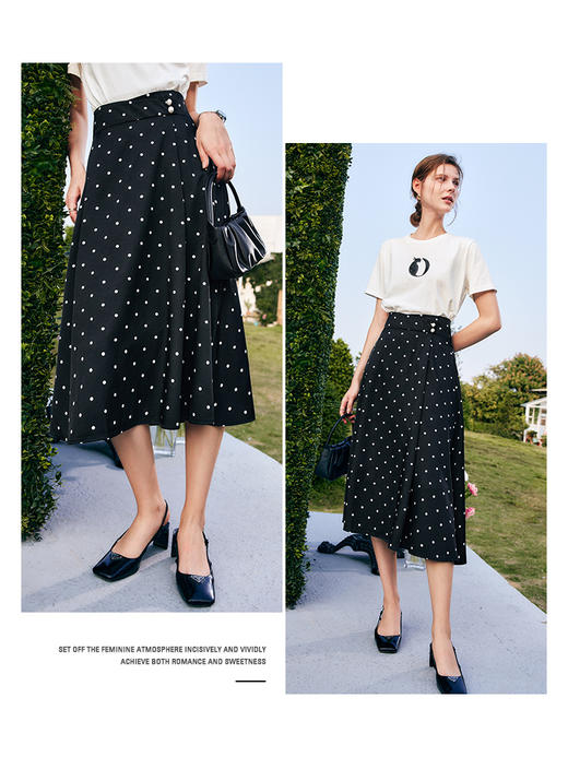 欧芮儿OLrain法式波点半身裙女夏季2022新款复古赫本风a字中长裙 商品图2