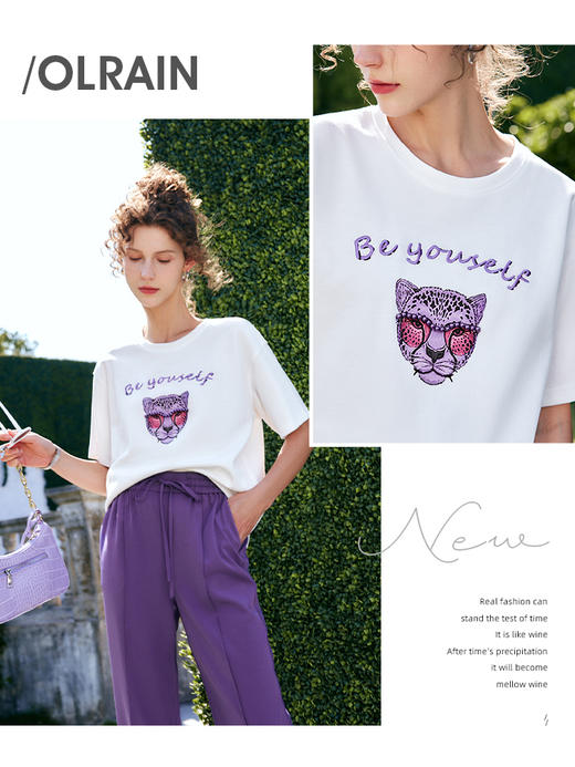 欧芮儿OLrain法式白色短袖T恤女夏季2022新款宽松时尚刺绣上衣 商品图2