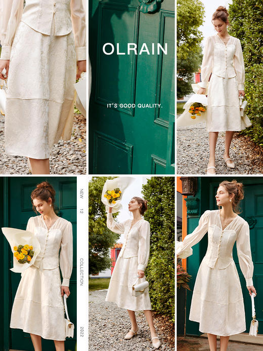 OLrain法式高级穿搭提花半身裙女夏季2022新款高腰宫廷风A字裙子 商品图3