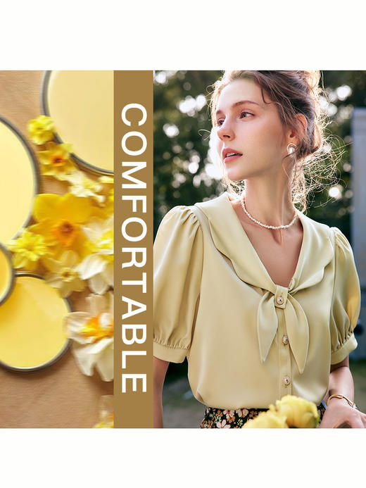 欧芮儿OLrain法式娃娃领衬衫女夏季2022新款气质法式泡泡袖衬衣 商品图2