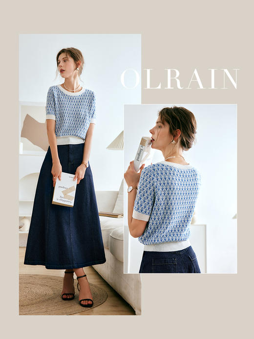 欧芮儿OLrain法式高级菱格提花针织衫女夏季2022新款冰爽套头衫 商品图0