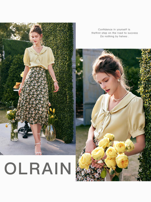 欧芮儿OLrain法式娃娃领衬衫女夏季2022新款气质法式泡泡袖衬衣 商品图1