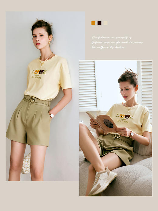 OLrain法式高级穿搭短袖t恤女夏季2022新款小熊刺绣纯棉休闲上衣 商品图3