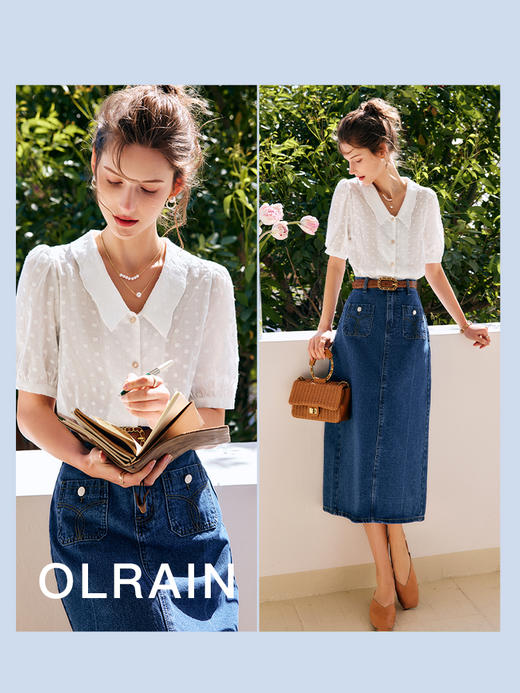 欧芮儿OLrain法式白色波点欧芮儿短袖衬衫女夏季2022气质复古衬衣undefined 商品图1