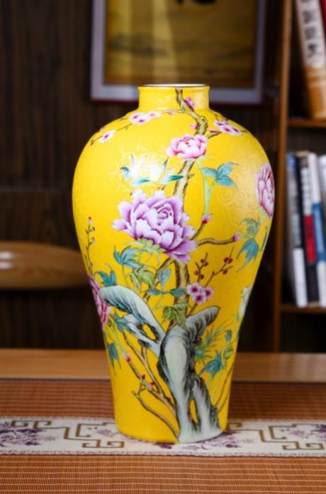 帝王黄地扎道花开富贵瓶 商品图0