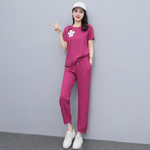 新款竖条透气套装气质套装女订珠立体胸花套装HR-WY8539 商品图2