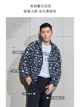 【4F】窦骁同款-AIGLE艾高春夏新品男防泼水超轻印花夹克户外皮肤衣外套