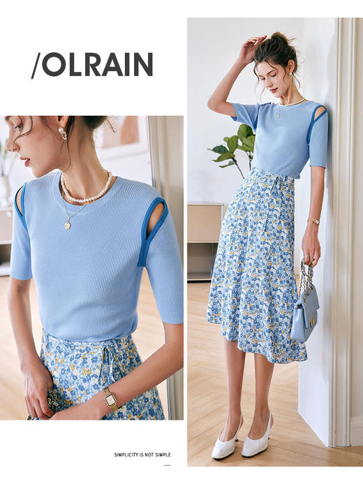 欧芮儿OLrain法式高级套头针织衫女夏2022新款镂空设计感薄款上衣 商品图2