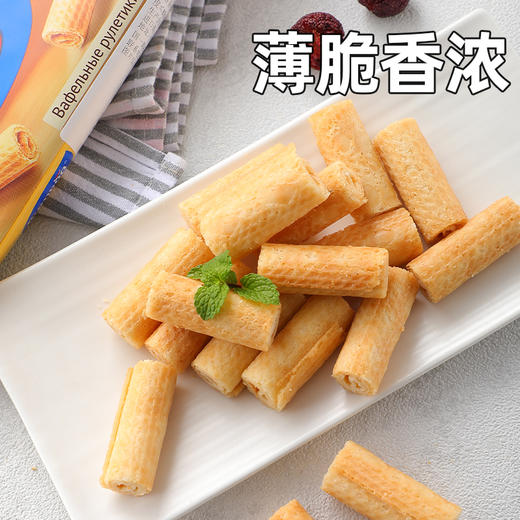 【中欧班列精选】俄罗斯进口蛋卷零食巧克力脆皮酥薄脆牛奶花生炼乳味香草味饼干80g/100g 商品图4