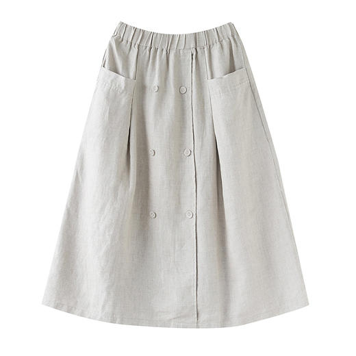 GYH 6012棉麻半身裙休闲宽松高腰纯色显瘦中长款裙 商品图4