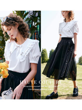 OLrain法式高级穿搭娃娃领衬衫女夏季2022年新款蝴蝶结设计感衬衣