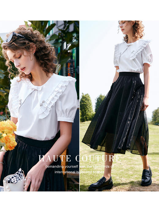 OLrain法式高级穿搭娃娃领衬衫女夏季2022年新款蝴蝶结设计感衬衣 商品图0