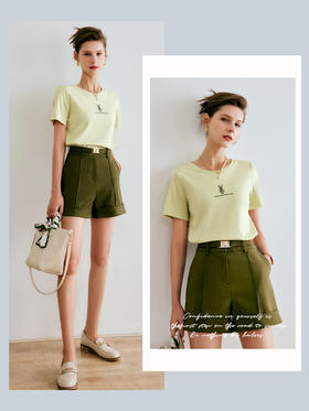 欧芮儿短款休闲裤女夏季2022年新款高腰时尚直筒阔腿翻边西装裤子