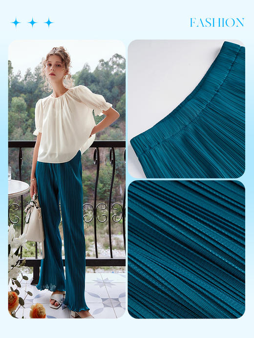欧芮儿阔腿休闲裤女夏季2022年新款高腰时尚直筒宽松压褶拖地裤子 商品图2