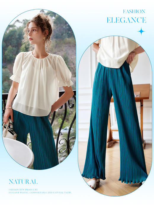 欧芮儿阔腿休闲裤女夏季2022年新款高腰时尚直筒宽松压褶拖地裤子 商品图1