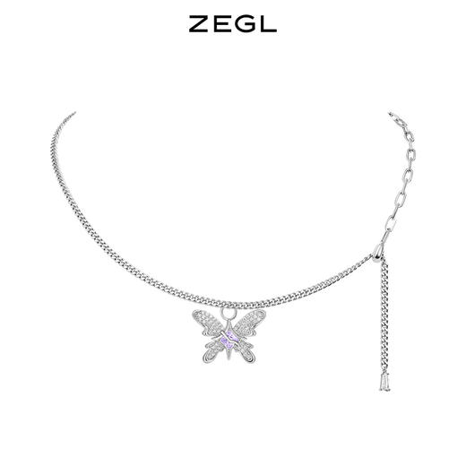 ZEGL设计师Z-box系列紫色蝴蝶叠戴项链女轻奢小众蛇骨链夏锁骨链 商品图6