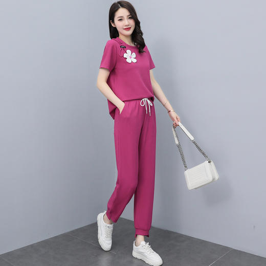 新款竖条透气套装气质套装女订珠立体胸花套装HR-WY8539 商品图1