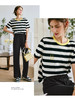 欧芮儿OLrain法式黑白条纹T恤女夏季2022新款宽松时尚薄款上衣 商品缩略图0